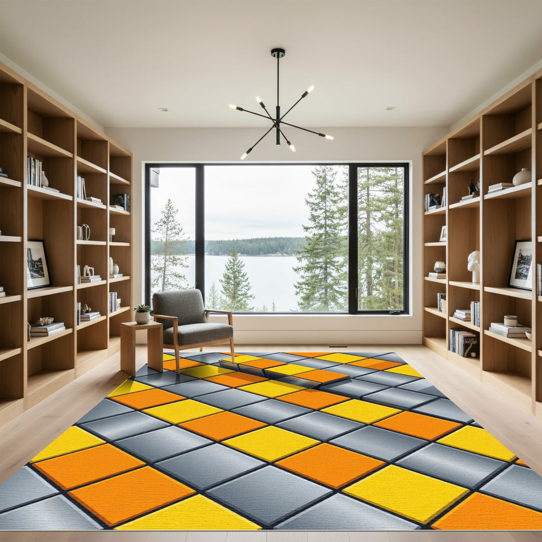 Bright Cubic Orange Yellow Geometric Rug