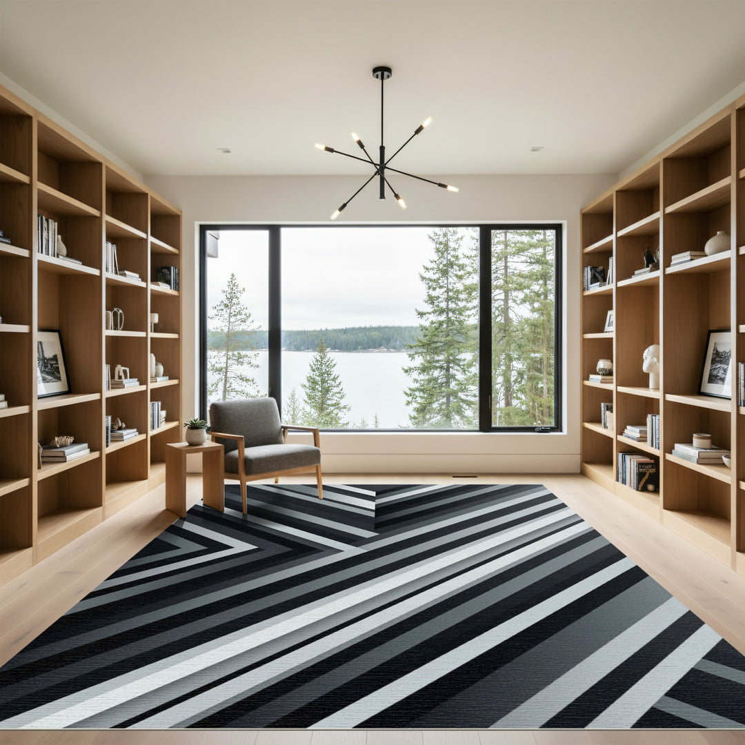 Modern Gray Geometric Angled Rug