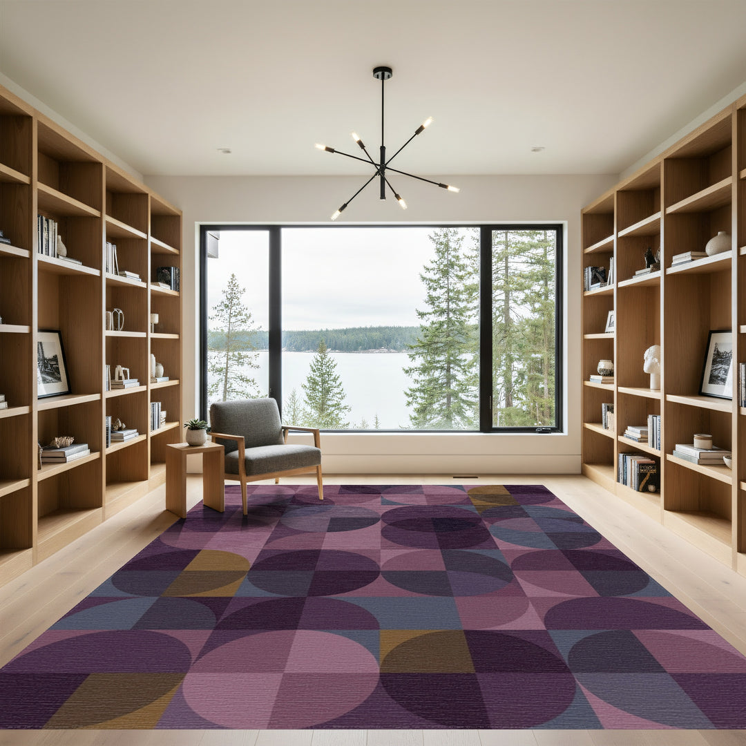 Deep Plum Geometric Quarter Circle Rug