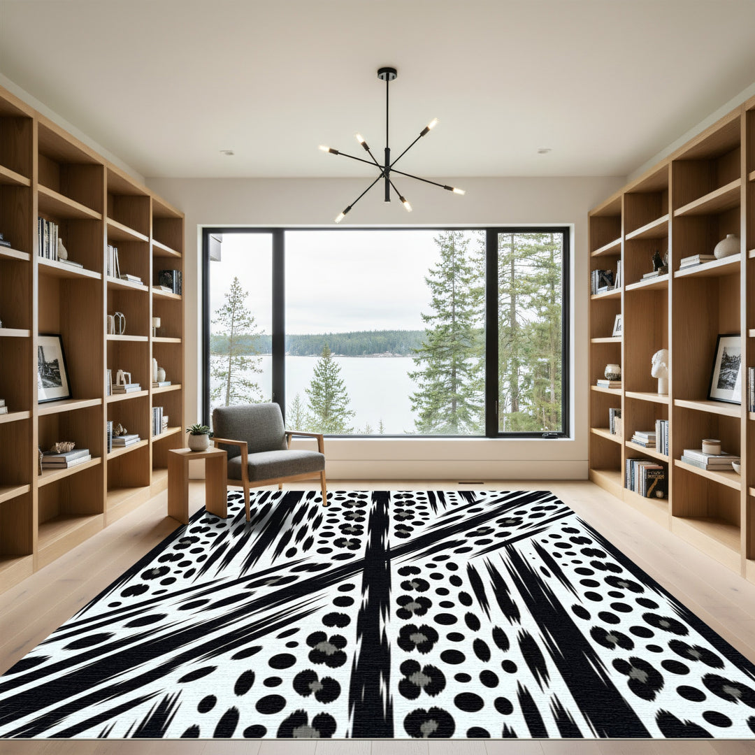Chic Black Leopard Stripe Rug