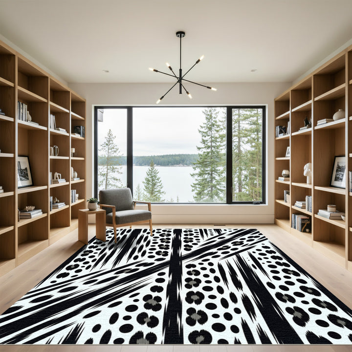 Chic Black Leopard Stripe Rug