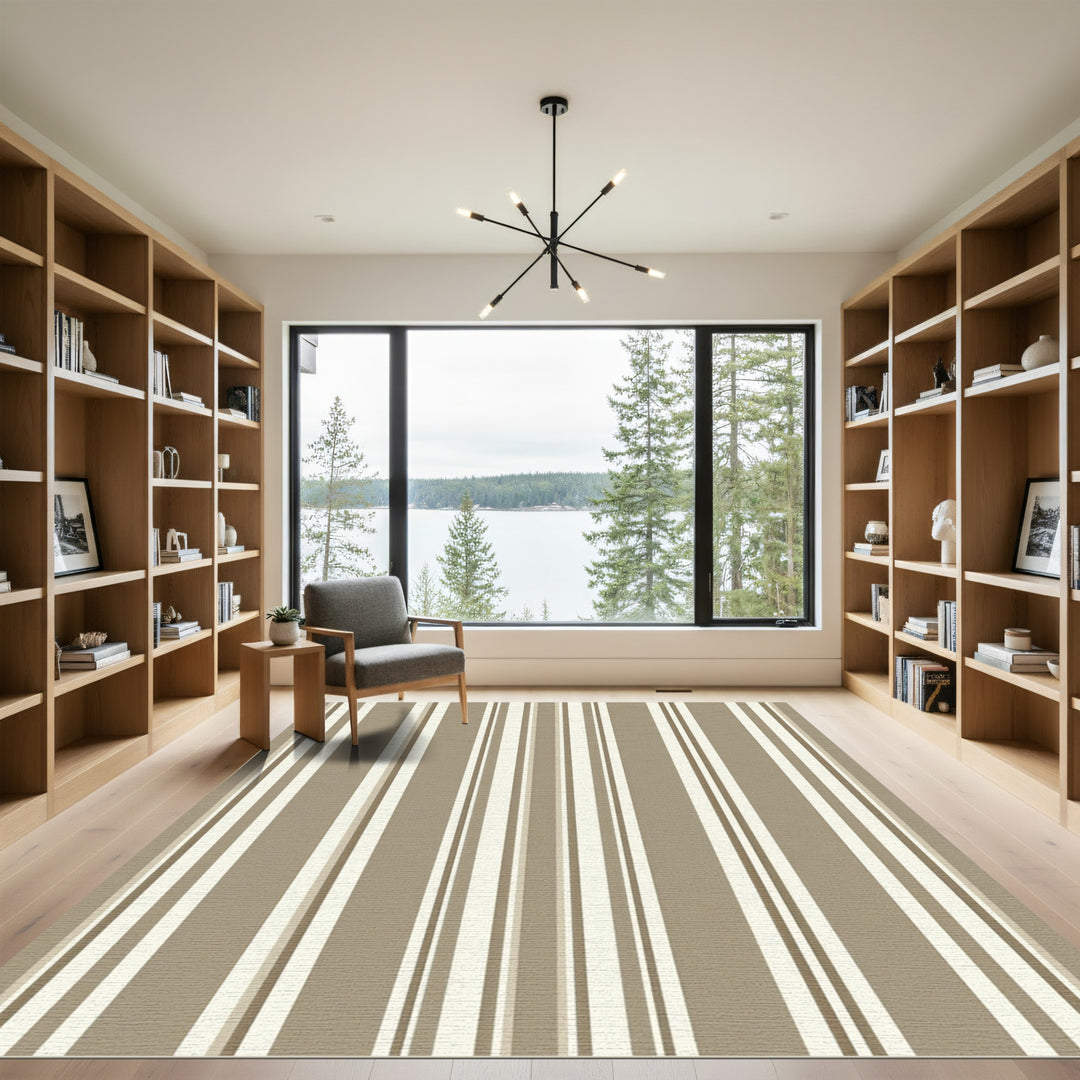 Neutral Earth Tone Vertical Stripe Rug