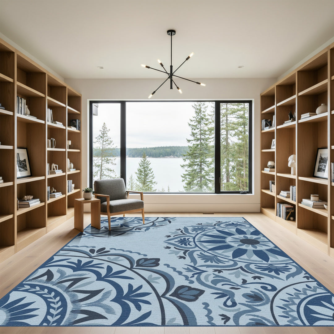 Deep Blue Medallion Garden Rug