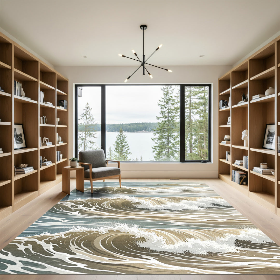 Seascape Waves Brown and Blue Rug
