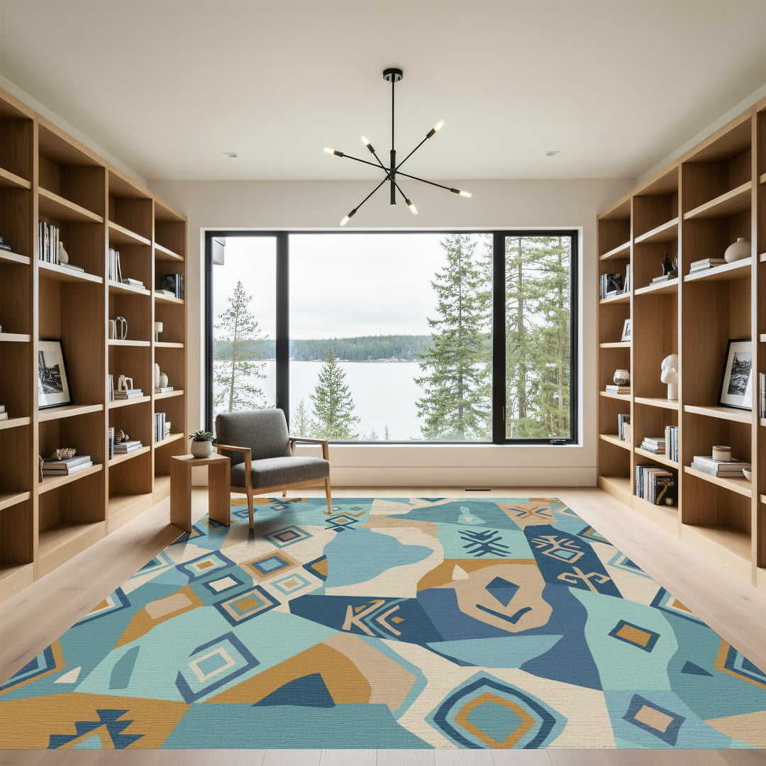 Coastal Geometric Diamond Mosaic Rug
