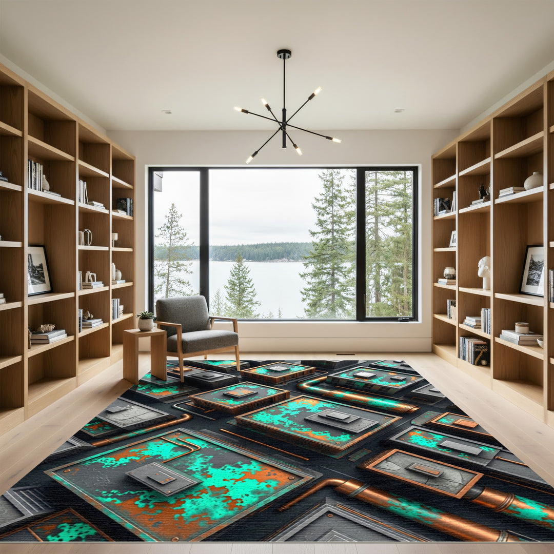 Industrial Green and Copper Rooftop Rug