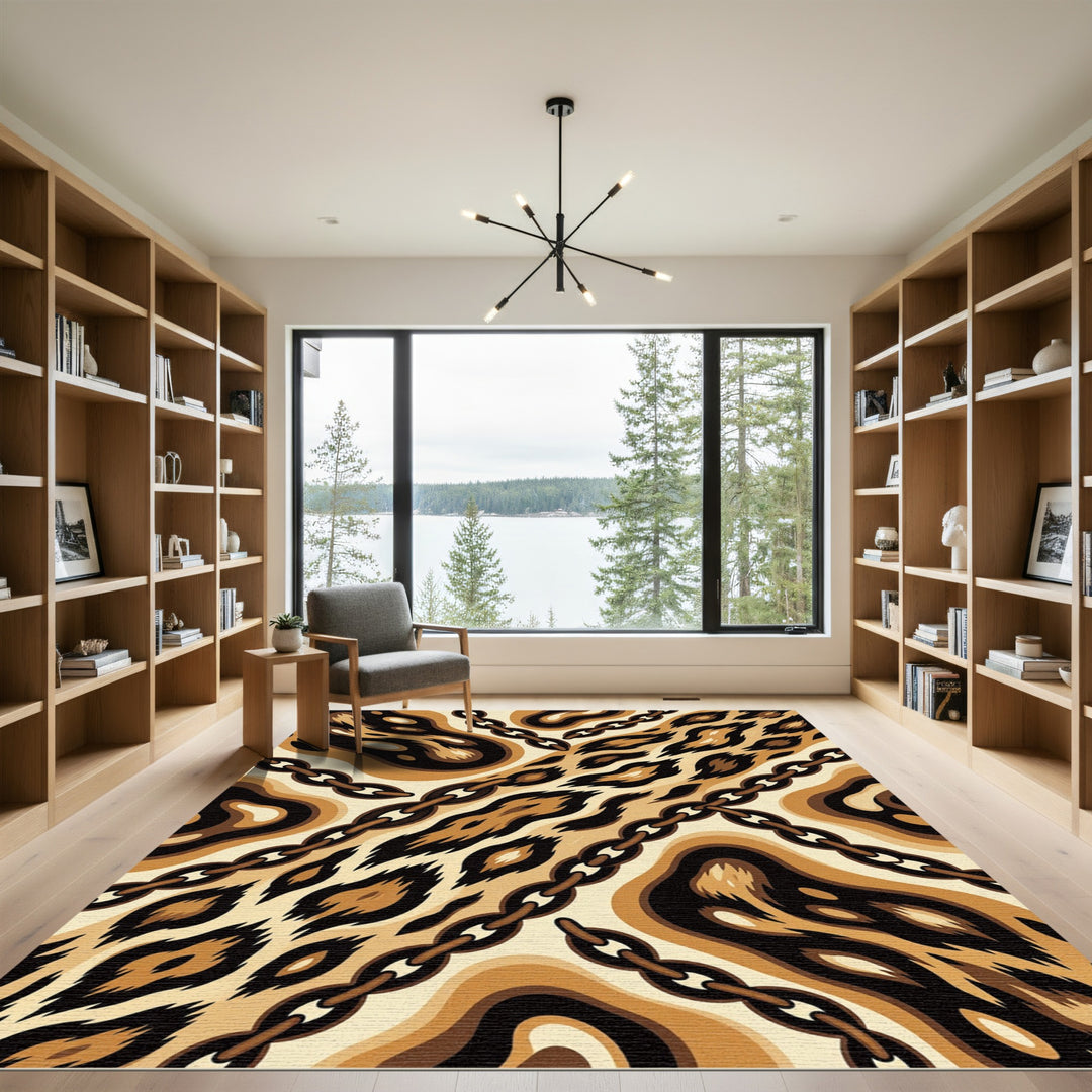 Leopard Chain Abstract Brown Rug