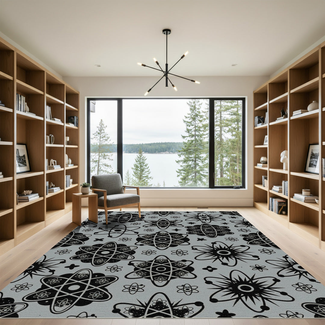 Black Atom Grey Abstract Scatter Rug