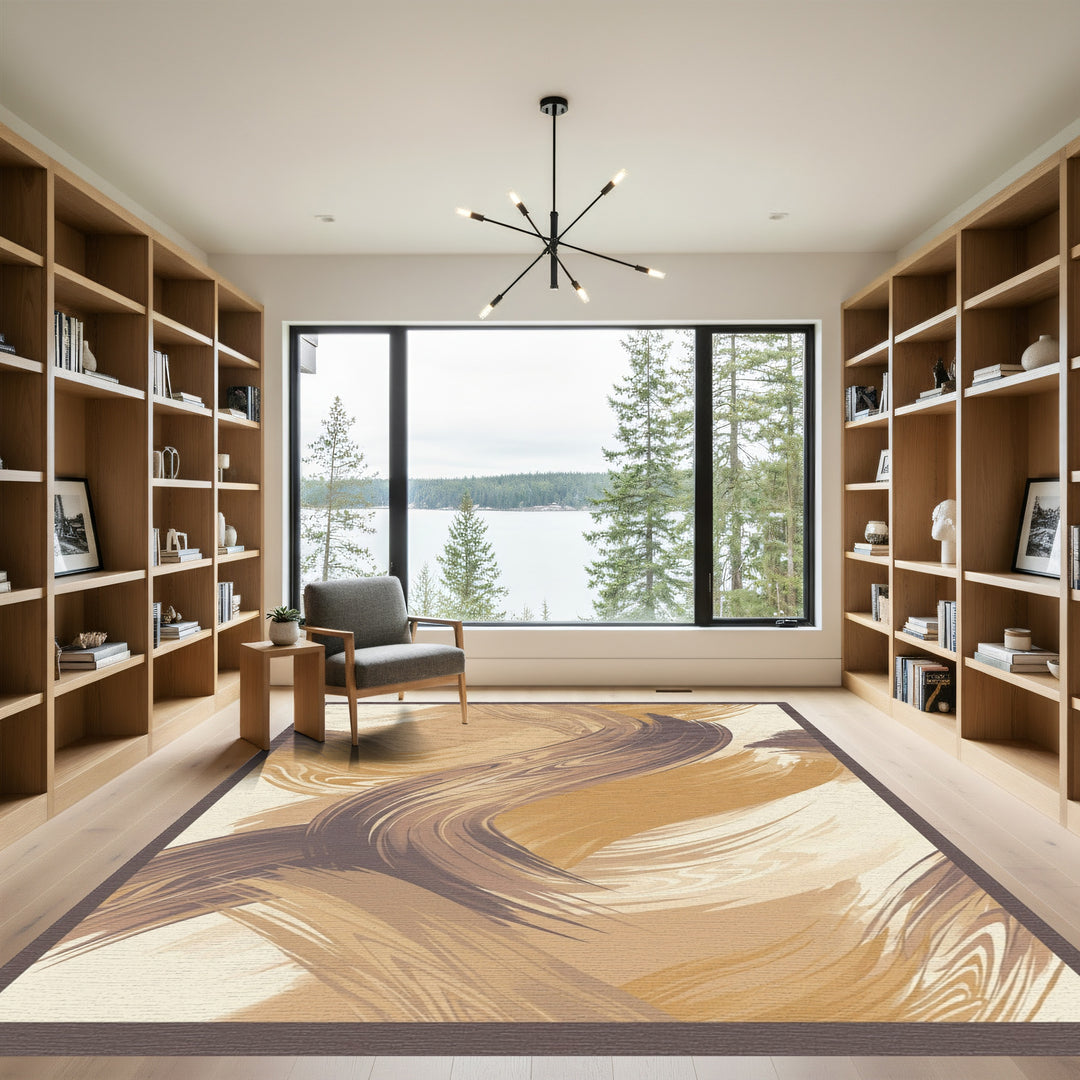 Earthy Swirl Abstract Brushstrokes Rug