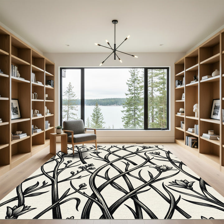 Art Nouveau Black Floral Vine Rug