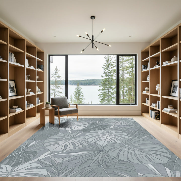 Monstera Palmetto Leaf Gray Rug