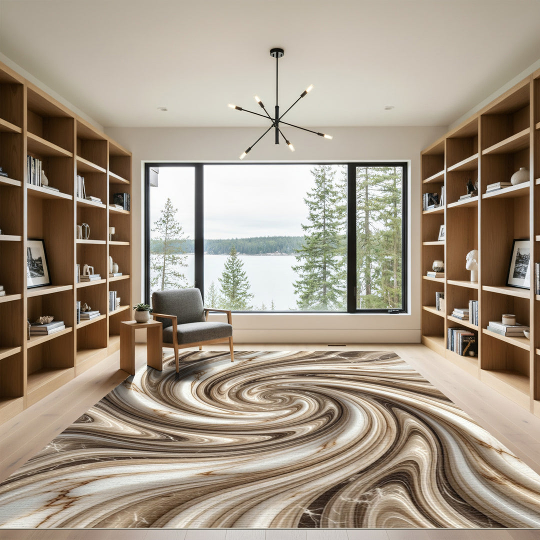 Brown White Swirl Marble Texture Rug