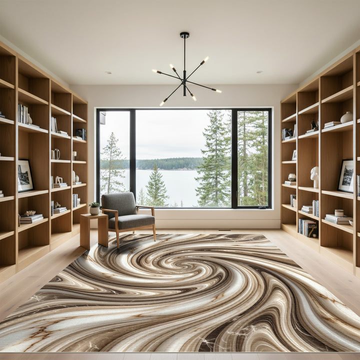 Brown White Swirl Marble Texture Rug