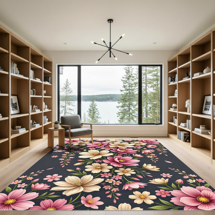 Blush Pink Cream Floral Cascade Rug