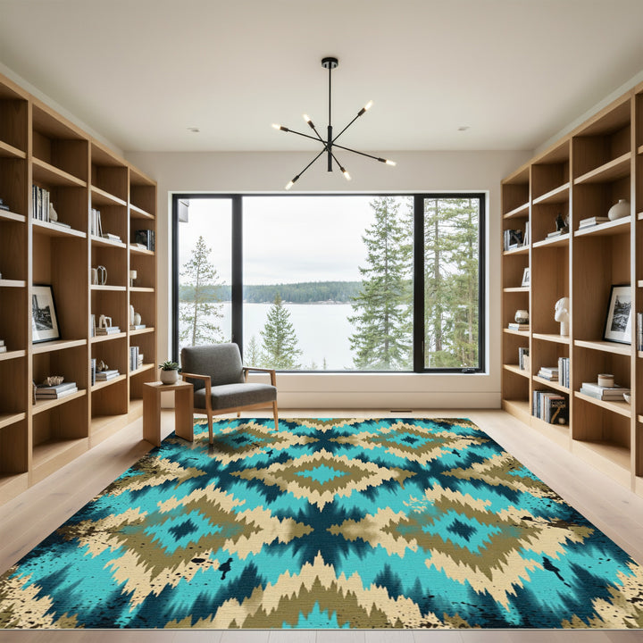 Coastal Turquoise Tan Diamond Splash Rug
