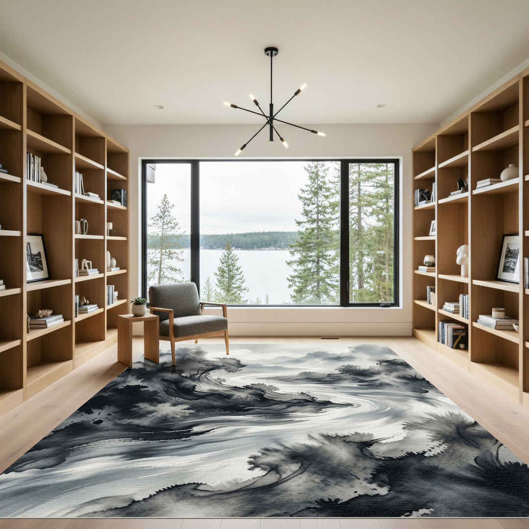 Ink Wash Landscape River Rug