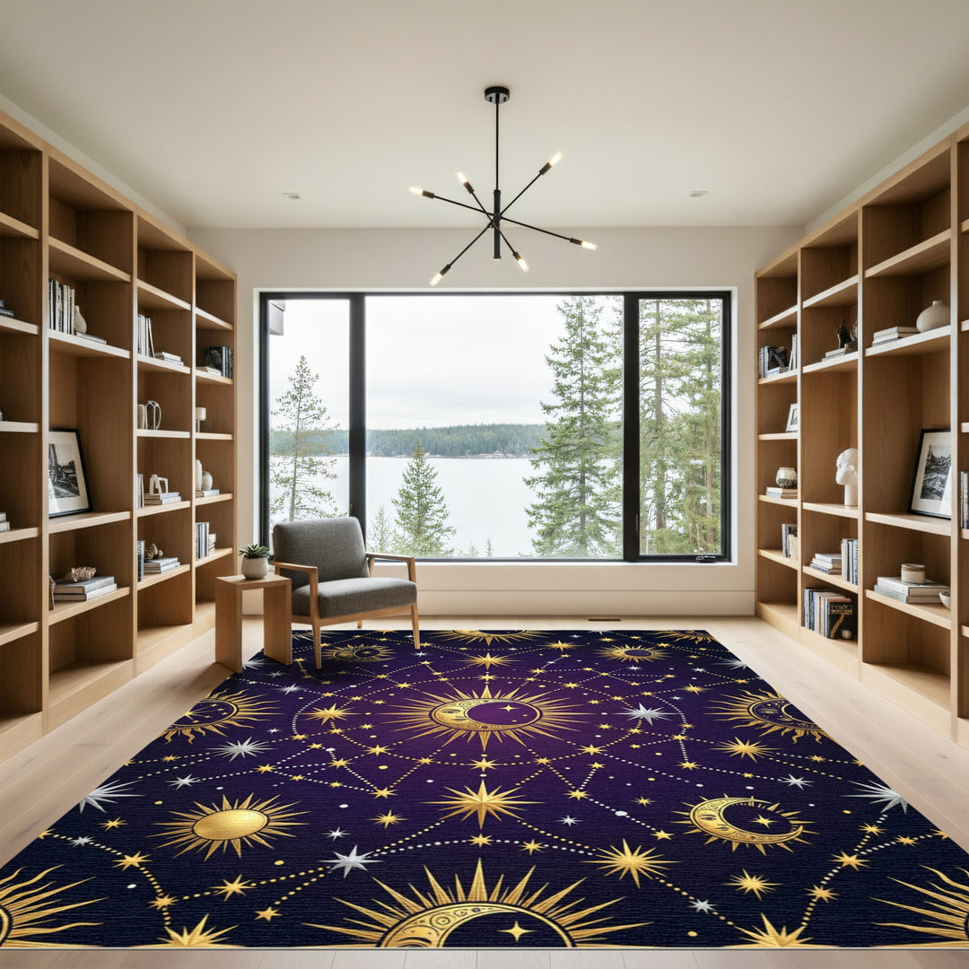 Celestial Sun Moon Starry Night Rug