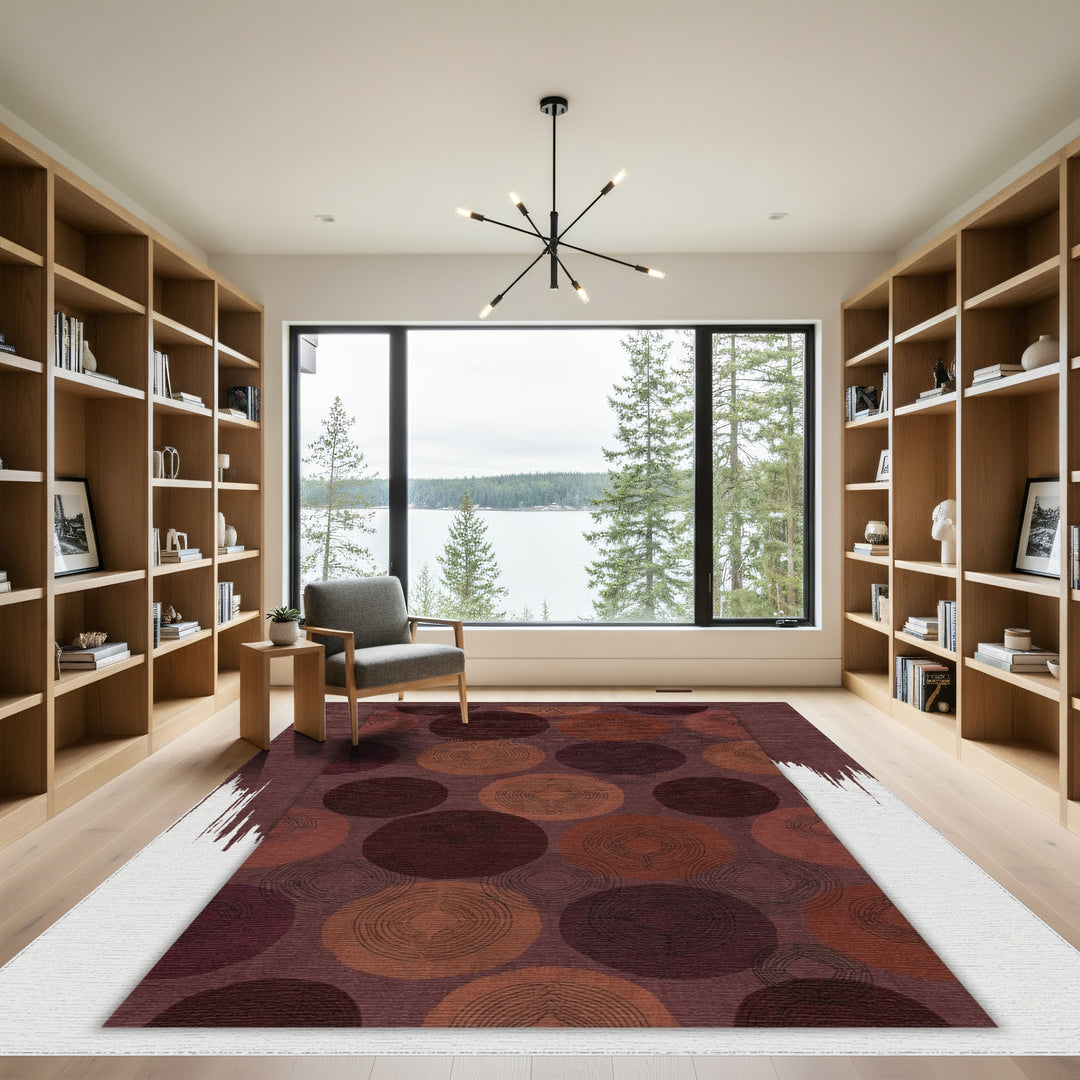 Rich Plum Rustic Circles Medallion Rug