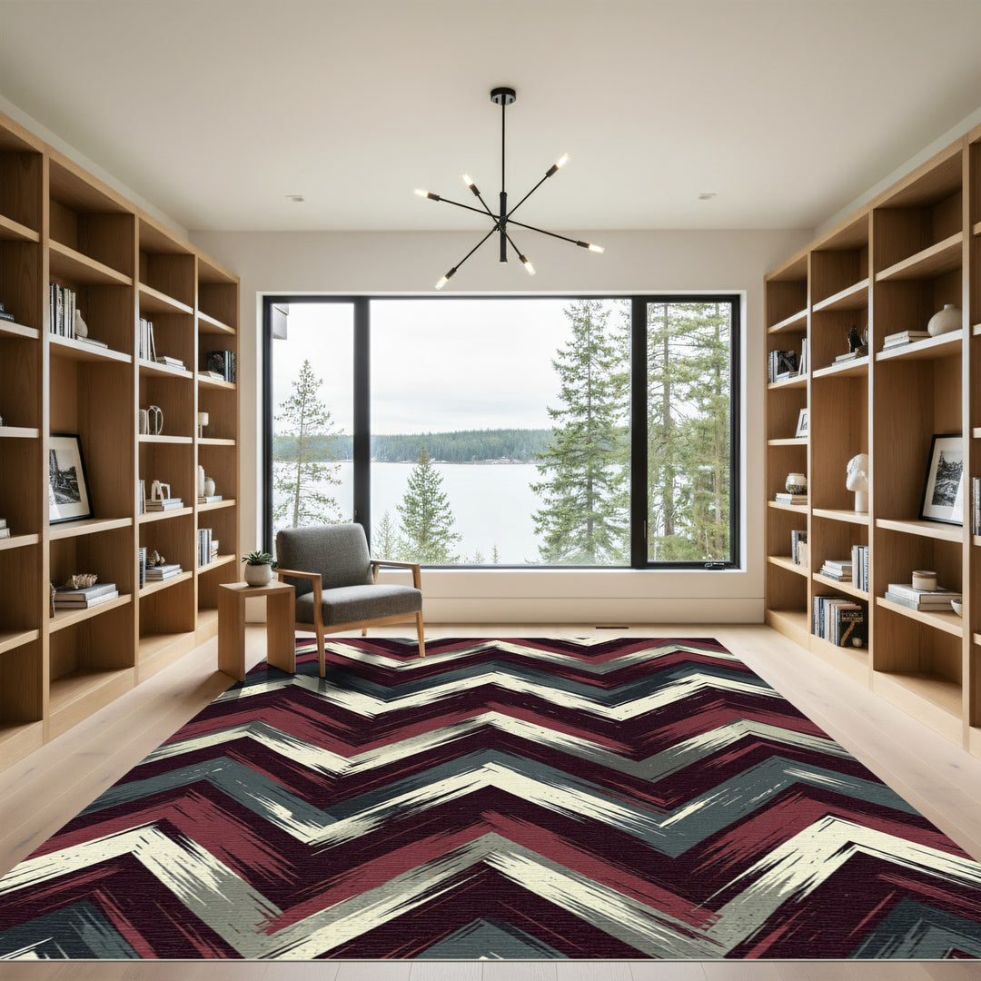 Bold Burgundy Chevron Textured Rug