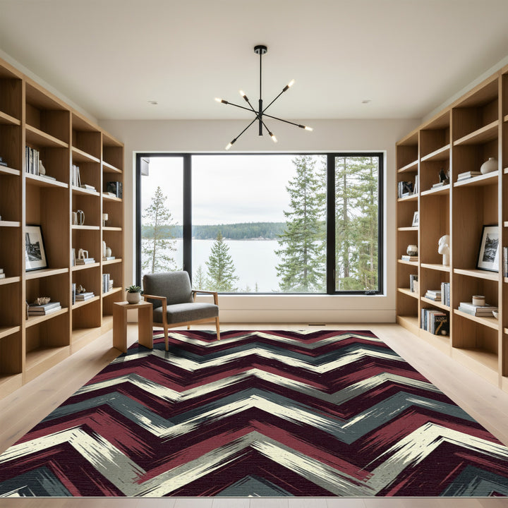 Bold Burgundy Chevron Textured Rug