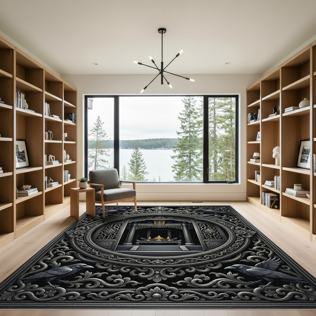 Ornate Raven Mandala Rug