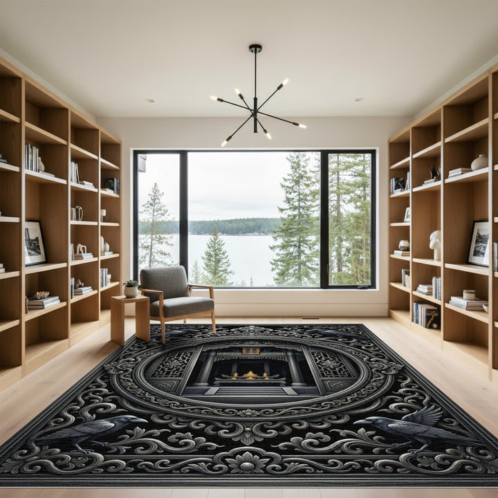 Ornate Raven Mandala Rug