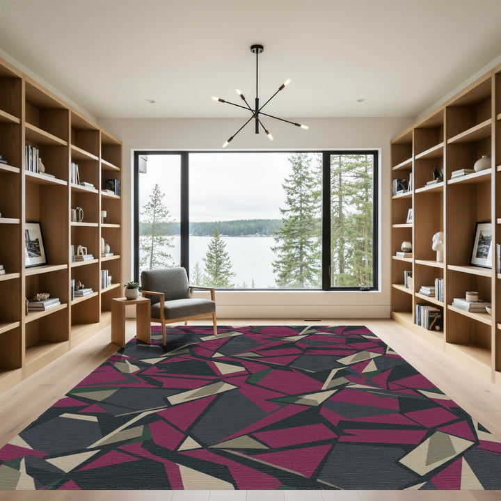 Crimson Plum Shattered Geometric Rug