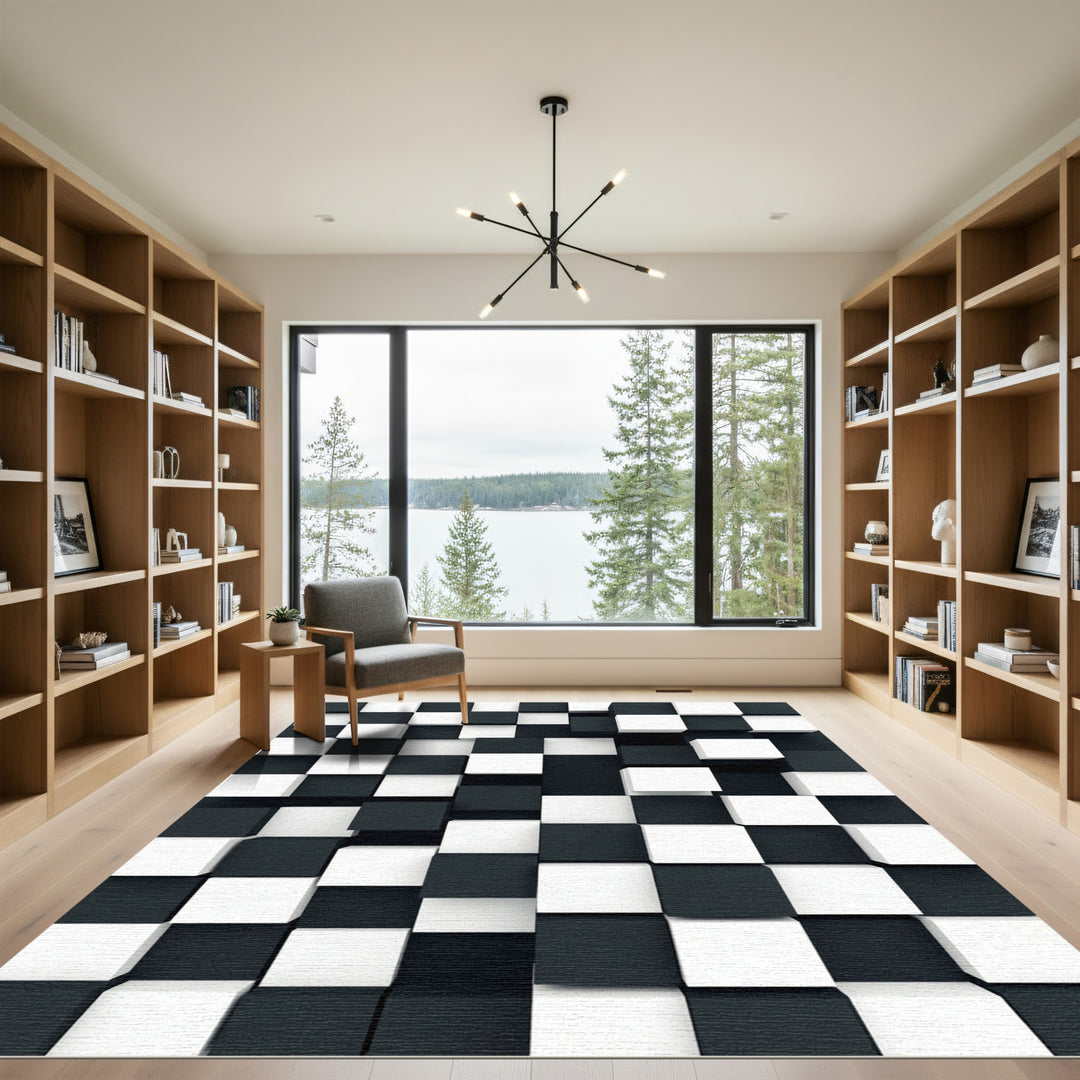 Black White Cubed Chess Rug