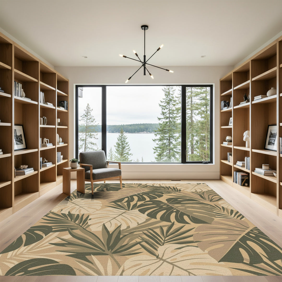 Earthy Tone Tropical Foliage Rug