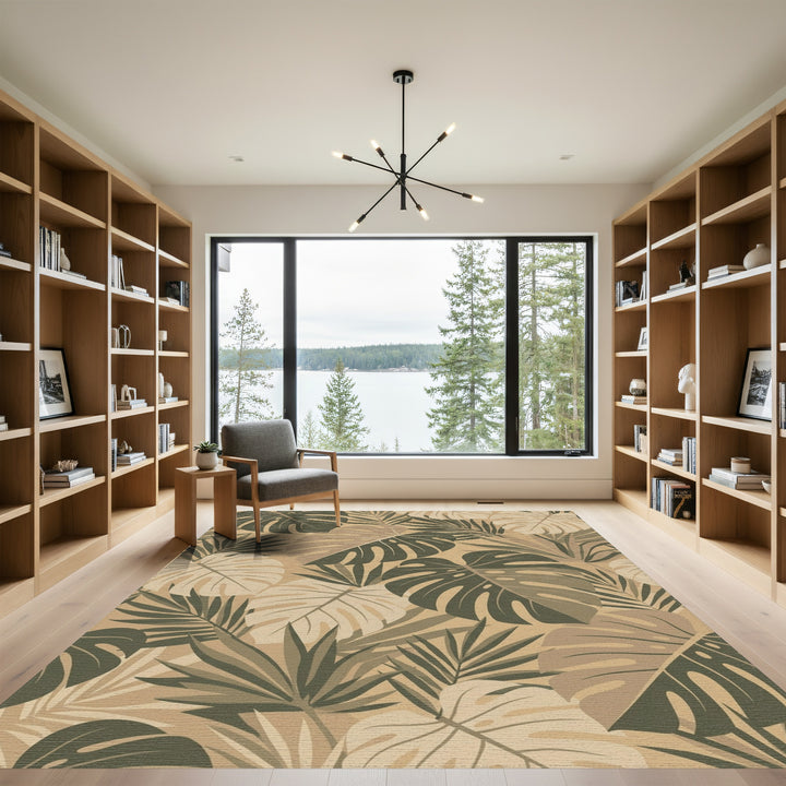 Earthy Tone Tropical Foliage Rug