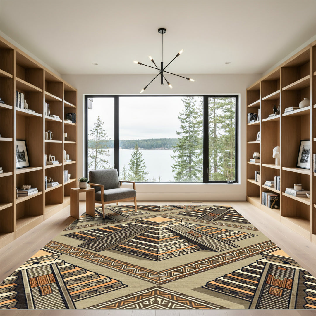 Mayan Pyramid Isometric Geometric Rug