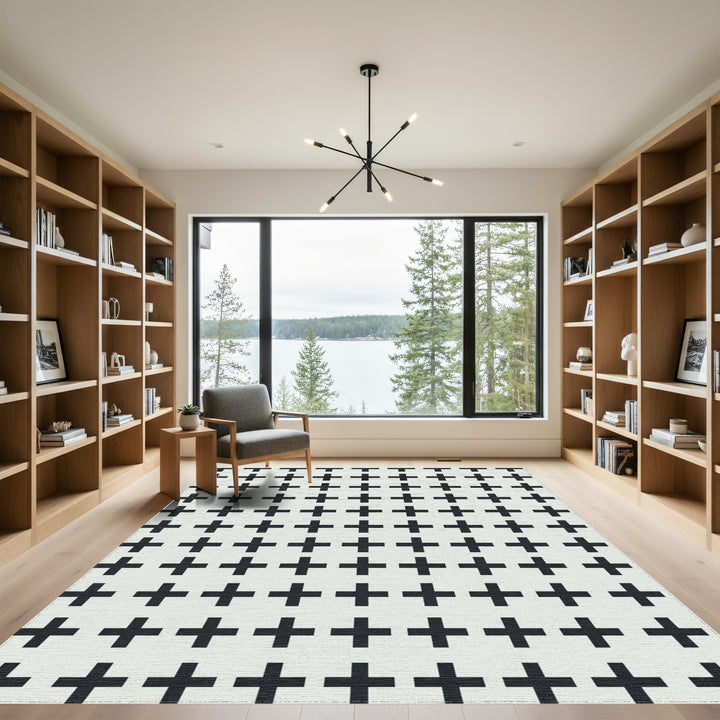 Minimalist Black Plus Sign Grid Rug