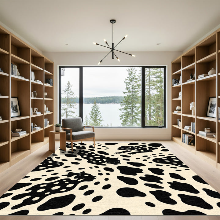 Black Spotted Leopard Animal Print Rug