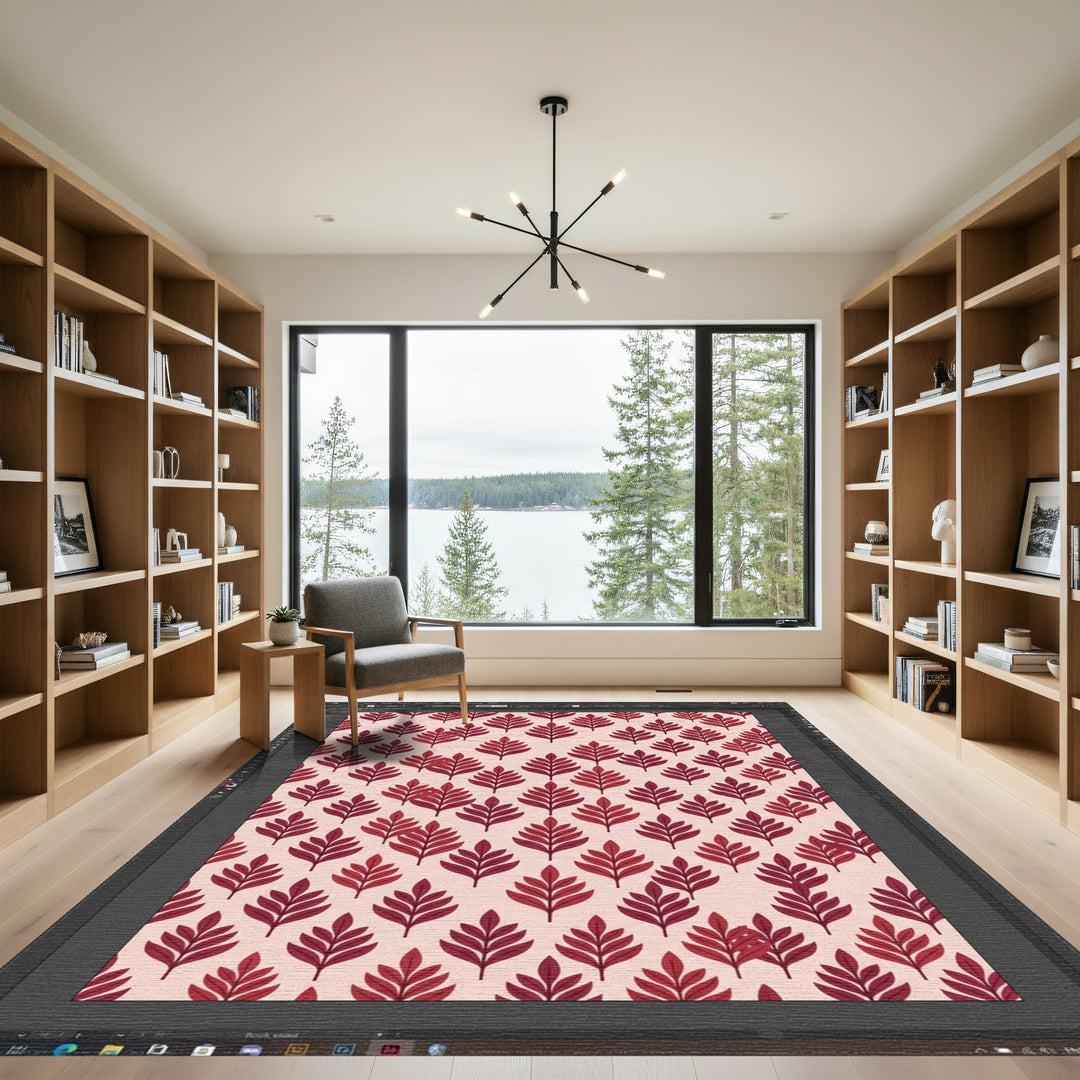 Crimson Leafy Botanical Repeat Rug