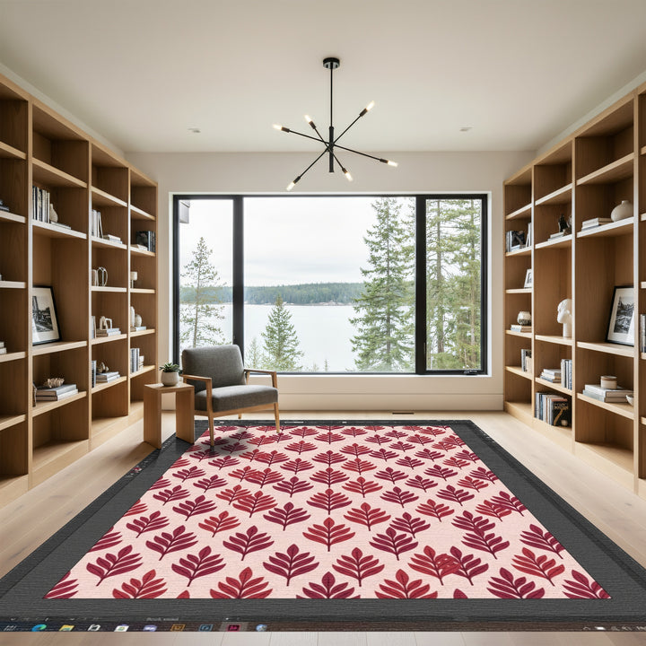 Crimson Leafy Botanical Repeat Rug