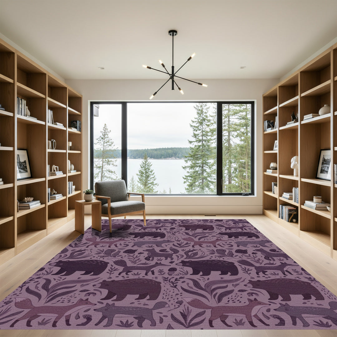 Woodland Animals Whimsical Forest Vines Rug