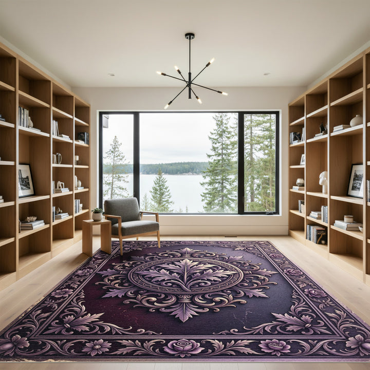 Ornate Lavender Floral Medallion Rug