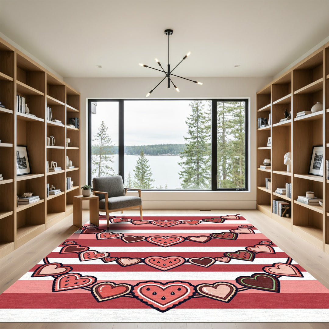 Red Hearts String with Watermelon motif Rug