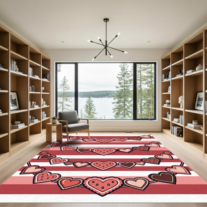 Red Hearts String with Watermelon motif Rug