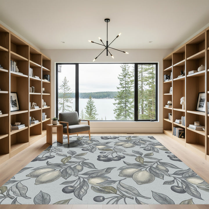 Vintage Lemon Cherry Branch Illustration Rug