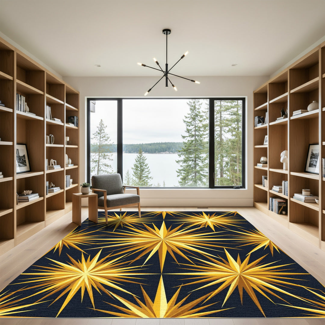 Golden Spiky Starburst Abstract Rug