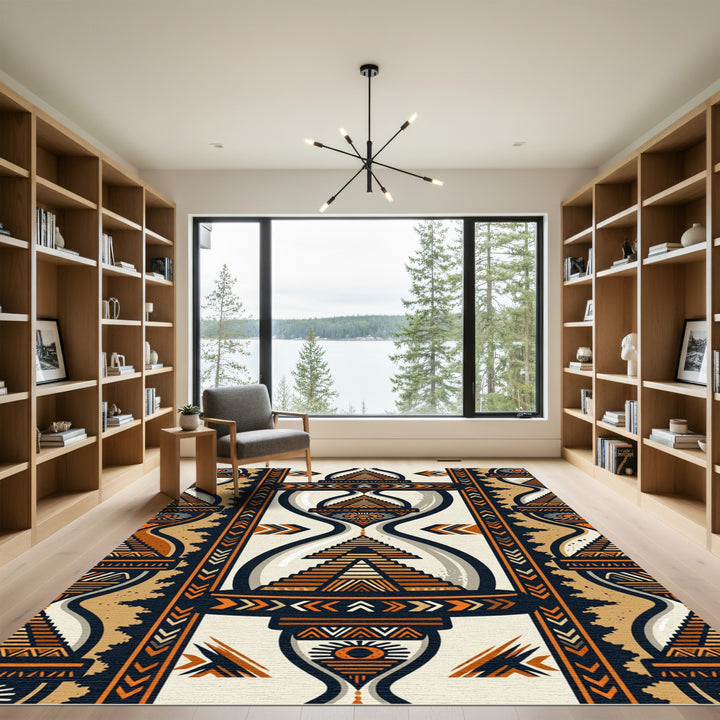 Tribal Hourglass Geometric Orange Rug