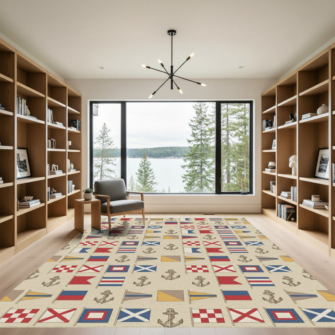 Nautical Signal Flags Anchor Pattern Rug