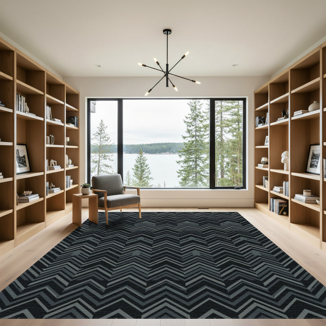 Dark Gray Chevron Zigzag Geometric Rug