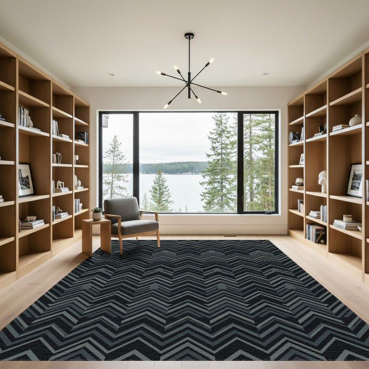 Dark Gray Chevron Zigzag Geometric Rug