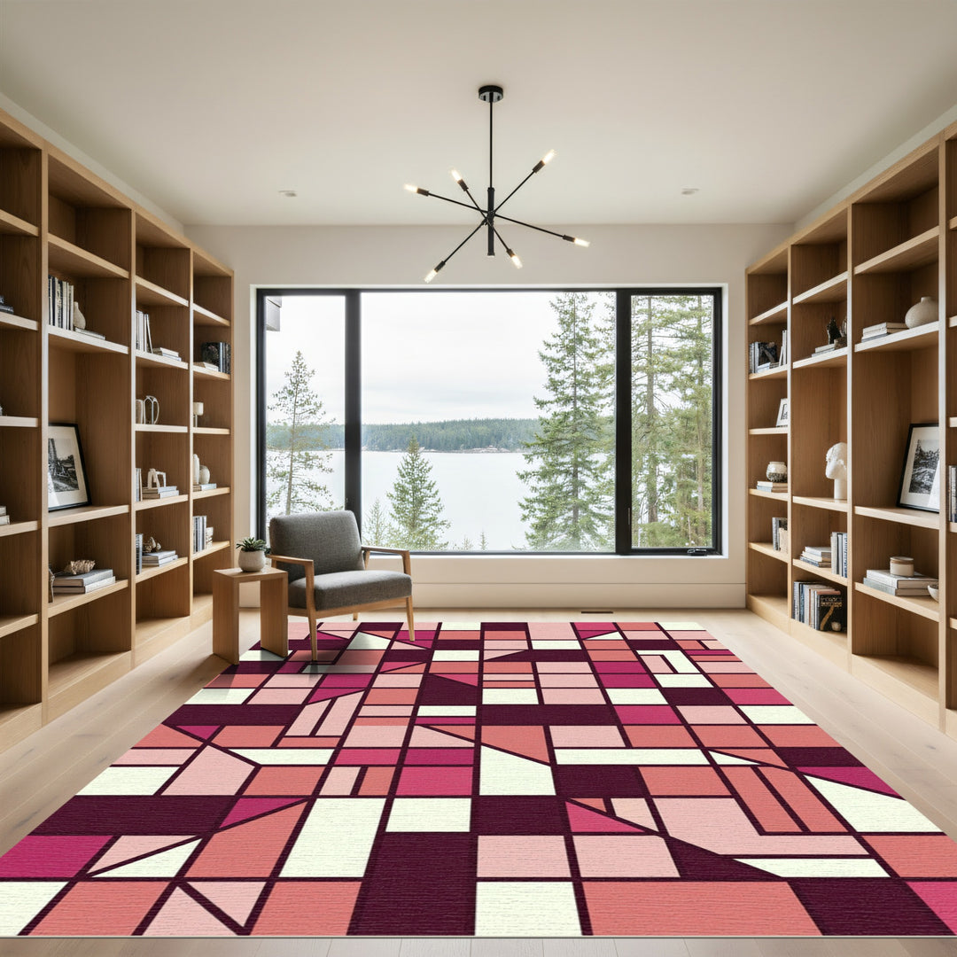 Geometric Pink And Cream Composition Rug