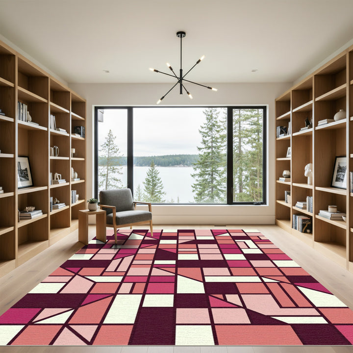 Geometric Pink And Cream Composition Rug