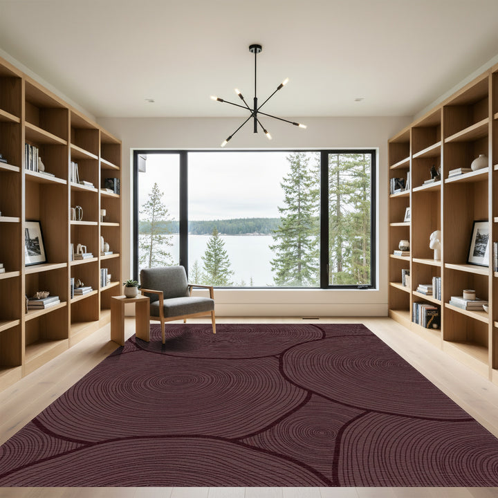 Deep Plum Circular Wood Grain Rug