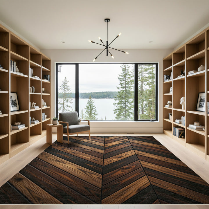 Rustic Wood Grain Chevron Rug