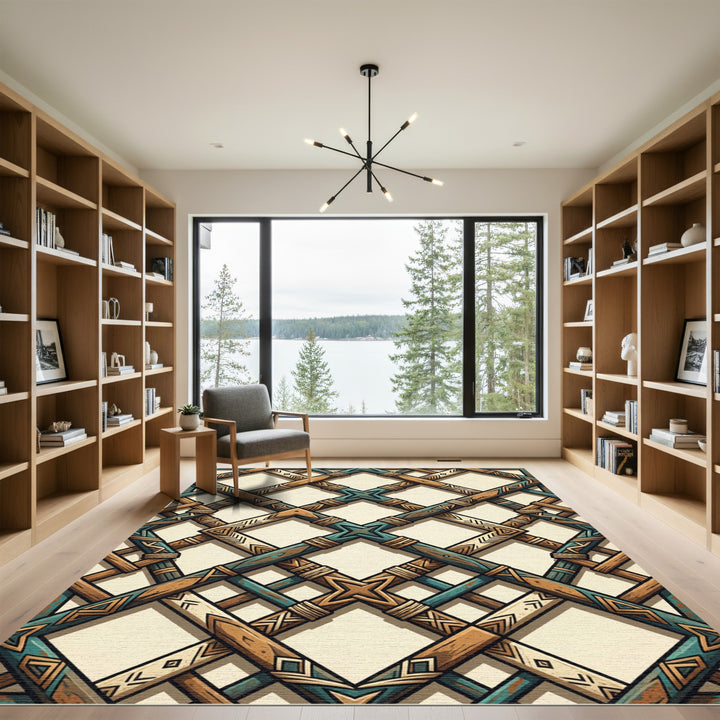 Tribal Geometric Wood Lattice Rug